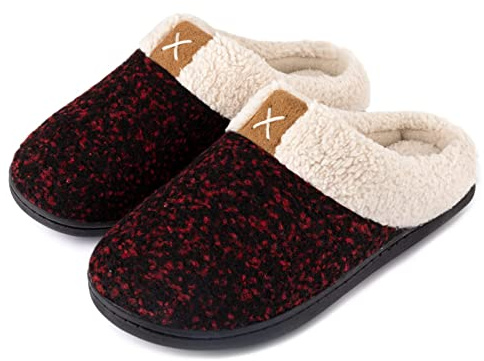 ULTRAIDEAS Women's Indoor Bedroom Slipper with Memory Foam, Gift for Women, Wool-Like House Shoe with Anti-Skid Rubber Sole for Ladies (9-10, Red)