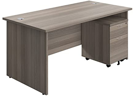 Office Hippo Panel Desk with 2 Mobile Storage Including Filing Drawer, A4, Foolscap, Engineered Wood, Grey Oak, 180 x 80 x 73 cm