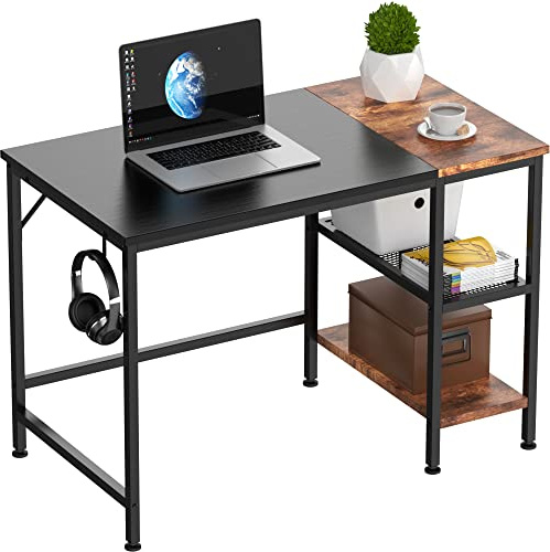 HOMIDEC Computer Desk, 100x50x75 cm Office Desk with Bookshelf PC Study Writing Desks with Storage Shelves for Home Office Bedroom, Black