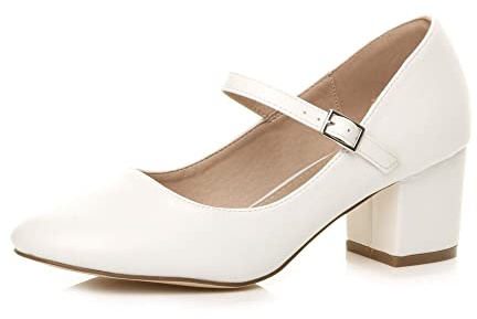 AJVANI Womens Ladies mid Block Heel Strap Work Evening Party Mary Jane Court Shoes Size 6 39