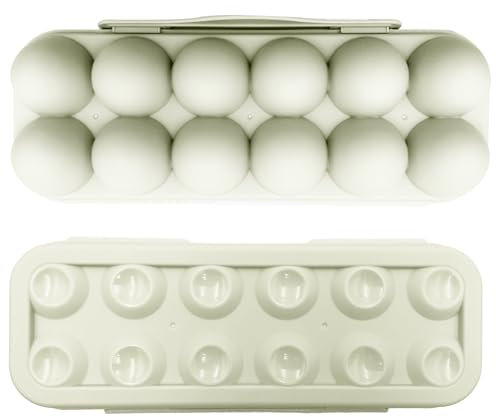 Egg Holders for Refrigerator - Plastic Egg Containers with Lid, Fridge Egg Tray, Egg Storage Box – Sturdy & Strong Storage Organizer - Space Saving Egg Container (Beige)