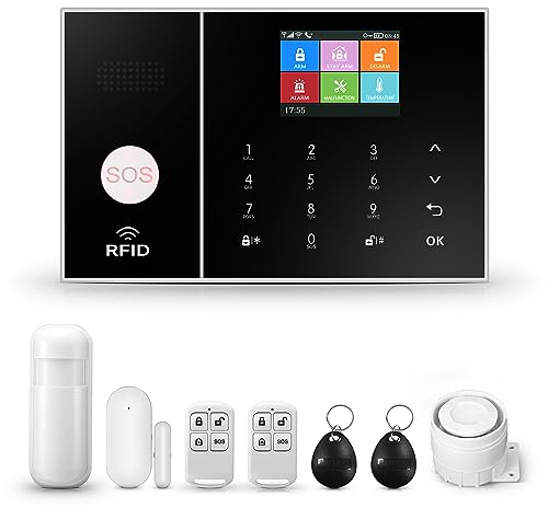 Wireless Home Alarm System, GSM SMS Complete Burglar Alarm System with 120dB Alarm Siren, Intelligent Remote Control, LCD Display, Voice Invite, Security for Home, Office