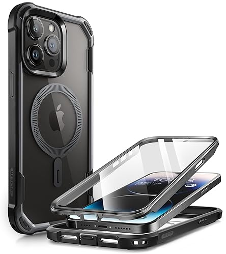 i-Blason Schutzhülle für iPhone 15 Pro Max, kompatibel mit MagSafe, Bumper Case, transparent, robust, mit Displayschutzfolie, für iPhone 15 Pro Max 2023, Schwarz