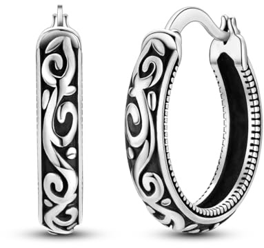 Hapour Vintage Filigree 925 Sterling Silver Oval Small Hoop Earrings for Women Fashion Flower Dainty Huggie Hoops Hypoallergenic Trendy Jewelry Birthday Gift for Her (Black)