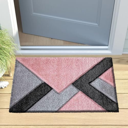 renoazul® Small Shaggy Hall Runner With Jute Backing, Nova 60x110 cm, Pink Grey, Washable Door Mat Rug For Bedroom, Lounge, Kitchen And Living Room Carpet.