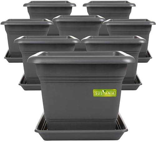 2friends Sustania Pflanzkübel GroÃŸ AuÃŸen 8er Set - 40x40 Robuster Blumentopf, GroÃŸer Blumenkasten, Ãœbertopf Anthrazit, Hoher Pflanzentopf für Garten & Terrasse