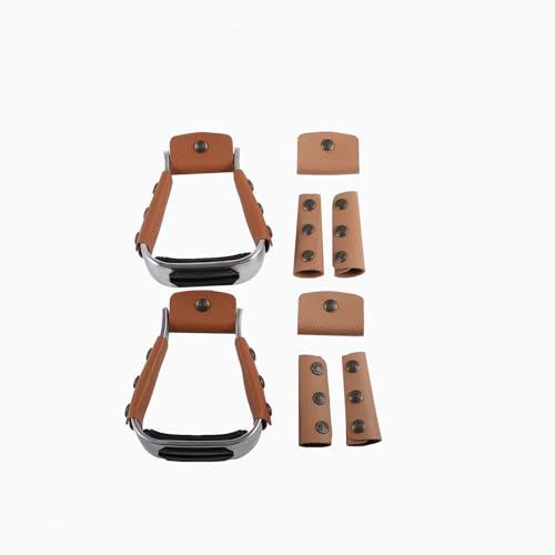 DayoVortex Western-Steigbügel aus Aluminium, Leder, rutschfeste Polsterung, Steigbügel, rutschfest, um den Druck auf den Knöchel zu reduzieren (dunkle und helle Farbe)