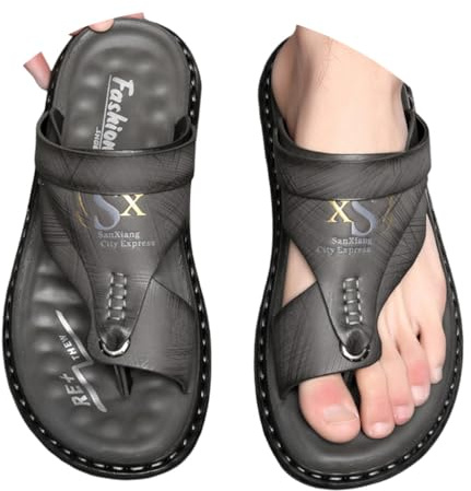 ticticlily Sandales Homme été Confortable Chaussures de Plage En Cuir Chaussures Plates Sandales d'extérieur Décontractées Bout Ouvert A Gris 41 EU