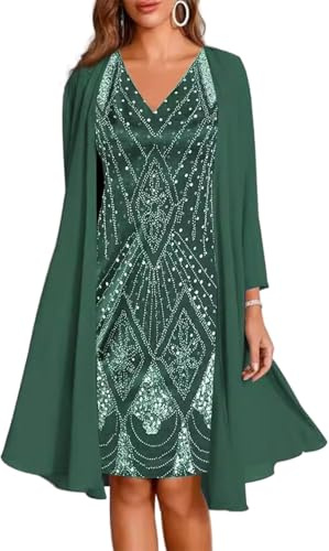 Vestidos Midi con Escote en V para Mujer Vestidos de Dos Piezas Formales de Fiesta Vestidos de Noche Elegantes de Gasa flotantes de Flores Bohemias Vestidos de Novia (Verde,M)