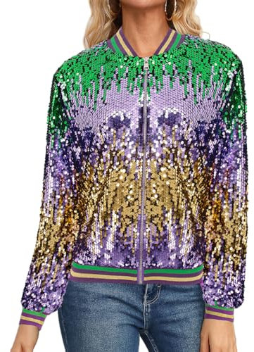 TYNORA Damen Pailletten Jacken Langarm Open Front Mantel Glitzer Kurz Blazer Casual Mantel Party Club, Flieder, L