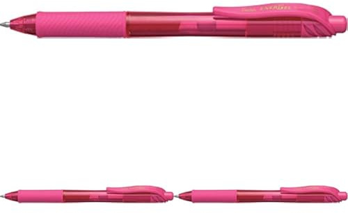 Pentel - Bolígrafo Energel retráctil con punta de bola. Escritura en color rosa (Paquete de 3)