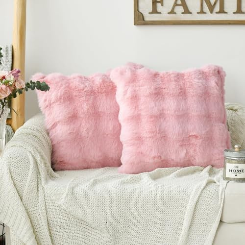 Artoid Mode Set di 2 Federe per Cuscino in Rosa Pelliccia Artificiale Super Morbida, 45 x 45 cm, in Morbido Velluto, per Divano, Camera da Letto
