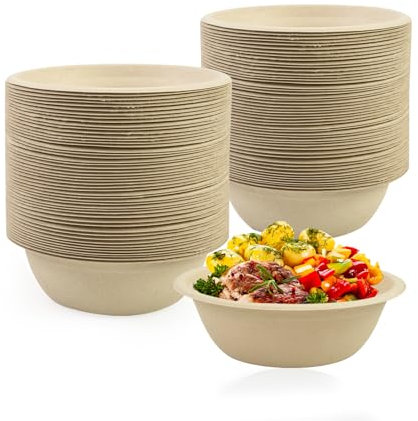 LDFDRT 100 Pcs Bols en Papier Jetables Bagasse Canne a Sucre Compostable Bols a Soupe Des Vaisselle jetable Pour Les Fêtes (naturel, 260ML)