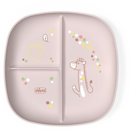 Chicco Plato de Comida para Bebés y Niños, Plato de Comida con 3 Compartimentos para Descubrir Nuevos Sabores, Lavable en el Lavavajillas, Apto para Microondas, Sin BPA, 12+ Meses, Rosa