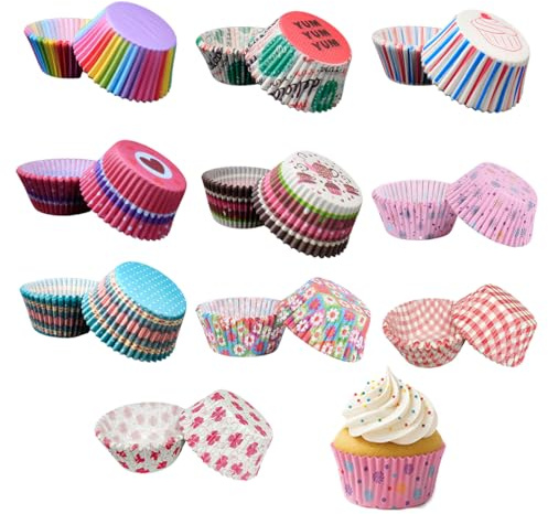 Juguta 200 Piezas 10 Diseños Moldes De Papel Para Muffins, Moldes Magdalenas Papel, Envoltorios Coloridos Para Cupcakes Para Hornear, Postres, Fiestas, Cumpleaños Y Bodas