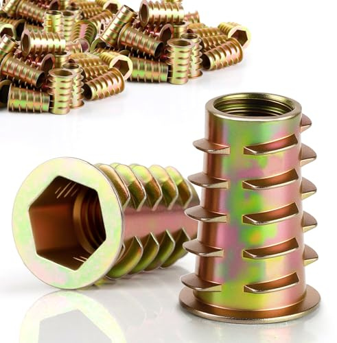 mawmuaw M6 x 15mm Threaded Inserts for Wood, 35pcs Zinc Alloy Hex Drive Threaded Nut Inserts, Flanged Screw-in Nut for Furniture, Shelves, and Woodworking DIY