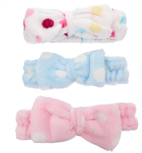 Gogogmee Lot de 3 Bandeaux pour Visage à Nœud en Peluche Corail, Doux, Lavage Visage et Maintenir les Cheveux en Place