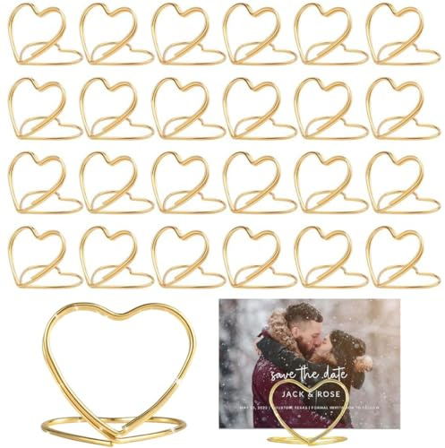 Segnaposto 25 pezzi portacarte Compleanno verticale doppio cuore oro 30mm organizzatore carte per ufficio elegante e pratico