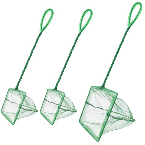 HZOUHONG Kescher Aquarium 3 Stück Aquarium Netz, Fischnetz für Aquarien, Fischkescher mit Geflochtenem Metallgriff, Aquarium Garnelennetz, Kleiner Reuser Zubehör für Fischbecken,Teich Pool
