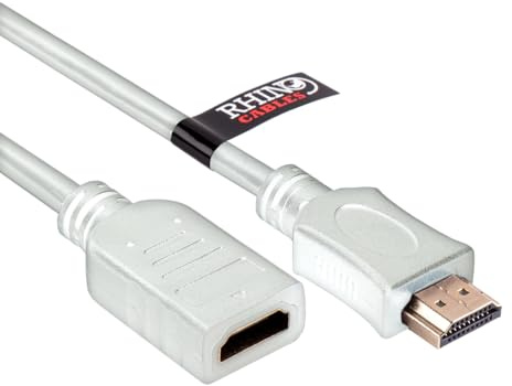 rhinocables HDMI Verlängerungskabel Hochgeschwindigkeits-HDMI-Verlängerungskabel, mit Ethernet-Verbindung, Stecker zu Buchse 2m, Weiß