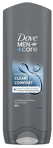 Dove Men+Care 3-in-1 Duschgel Clean Comfort Duschbad für Körper, Gesicht und Haar mit 24 Stunden Pflege Effekt 250 ml 6 Stück Verpackung kann variieren