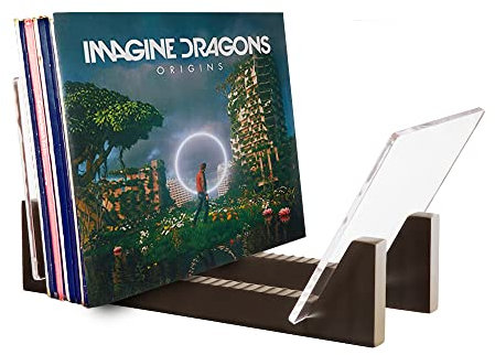 KAIU Rangement Vinyle - Support pour 50 Disques 33 ou 45 Tours - Range Vinyle Moderne et Décoratif avec Base en Bois Massif Noir et Cadre en Acrylique Transparent