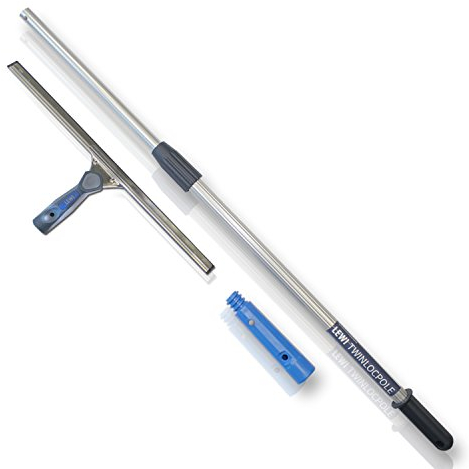 LEWI Kombi-Set Teleskopstange (2x60cm) + Fensterabzieher (45 cm) - Fensterwischer für kleine Fenster + Stange für höher gelegene Stellen, streifenfreies Ergebnis - inkl. Gratisprobe Glasreiniger