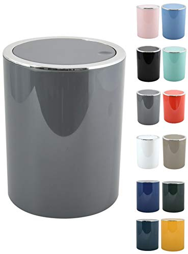 MSV Serie Bagno Aspen Design Pattumiera da Bagno Pattumiera a Pedale Pattumiera a Spinta con Coperchio Basculante Pattumiera con Coperchio Basculante 6 Litri (ØxH): Circa 18,5 x 26 cm Grigio