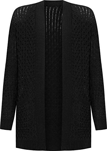 WearAll Women's Plus Cable Knitted Open Pocket Cardigan Chunky Long Sleeve Grandad - Black - 20-22