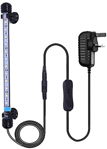 VARMHUS Submersible LED Aquarium Light, 28 cm Underwater Fish Lamp Waterproof Aquarium Lighting for Fish Tank (Blue and White Color)