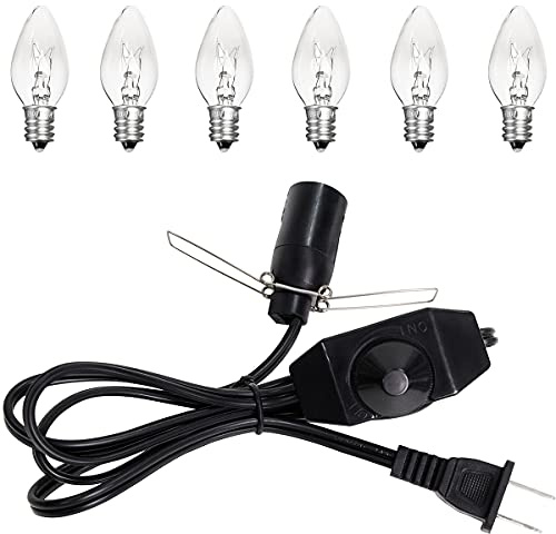 OHLGT Salt Lamp Cord Replacement 1 Pack with Dimmer Switch 5 feet Lamp Cord and 6-Pack Halogen Salt Lamp Bulbs(15 Watts)