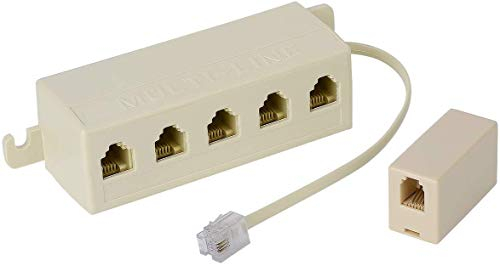 SHONCO Adattatore Telefonica, Sdoppiatore Telefonico a Cinque Vie,Sdoppiatore Cavo Linea Telefonica RJ11 6P4C Maschio-Femmina a 5 Prese Con Porta e un Connettore Accoppiatore In Linea,Beige