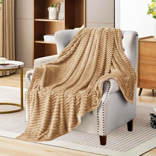 HETOOSHI Manta de Franela de Lana de Coral, una Variedad de tamaños y Colores, Tacto Suave y cálido, Alivio del estrés, Que Tiene una flexibilidad Extremadamente Alta. (Caqui, 180cm × 200cm)