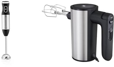WMF Kult X Edition Stabmixer, 600 W, Pürierstab mit variabler Geschwindigkeitseinstellung & Kult X Edition Handrührer, Quirl mit 5 Geschwindigkeitsstufen, Turbofunktion, Handmixer 400 W, schwarz