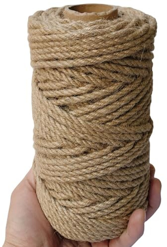 ILIKEEC 5mm Jute Twine, 164 Feet Braided Jute Rope, Heavy Duty and Thick Twine Rope for DIY Artwork, Bundling, Home Decor, Gardening Applications (5MM 164FT)
