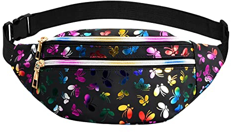 Xzeemo Bauchtasche Mode, Wasserdicht Gürteltasche, Multifunktionale Hüfttasche mit 2 Fächer Reißverschluss Verstellbarer Gürtel, für Damen Reise Party Festival Sport Outdoor Lauftasche (Schwarz)