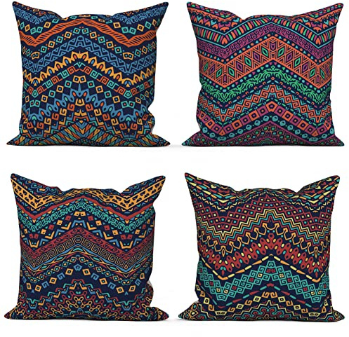 ASDCXZ Örngott boho 40 x 40 cm set om 4, retro geometrisk randig grön soffa dekorativa kuddar örngott tvättbar polyester lin textil utomhus stoppning örngott