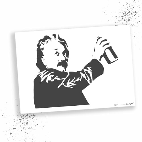 LaserCad Schablonen BANKSY Streetart (B037, Albert Einstein Sprays, DIN A4) Stencil für Graffiti, Airbrush, Kunst, Deko, zum Malen
