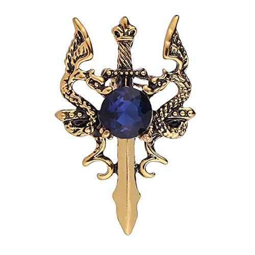 Dishowme Broche de espada de dragón de cristal, doble dragón, pin de solapa, collar de moda, pin de pecho, insignia vintage, abrigo, traje, falda, para hombres, adolescentes y mujeres (dorado)