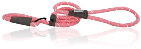 HugglePets Reflective Rope Slip Lead for Dogs - Pink (150cm) High Visibility Weather Resistant Training Lead for Dogs with Strong Inner Core and Welded Ring.