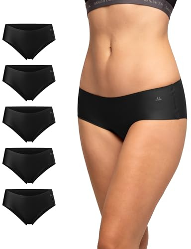 DANISH ENDURANCE Women's Invisible Hipster Panties, Sport Knickers, No-Show Underwear, 3 or 5 Pack, Black 5-pack, L