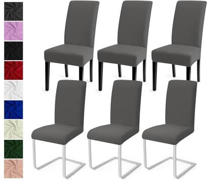 Stolsöverdrag Set Med 6 Universella Stolsöverdrag Stretch Stolskydd för Matsal Matstolsskydd Avtagbara Tvättbara Matstolar överdrag Bi-Elastiskt överdrag för Matsal,Hotell,Hem(Set Med 6, Grå)