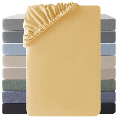 SOULFUL Spannbettlaken 180x200cm, 100% Gewaschene Baumwolle Bettlaken Spannbetttuch bis 25cm Matratzenhöhe, Atmungsaktiv mit Leinenartigem Griff, öKotex Zertifiziert-Gelb