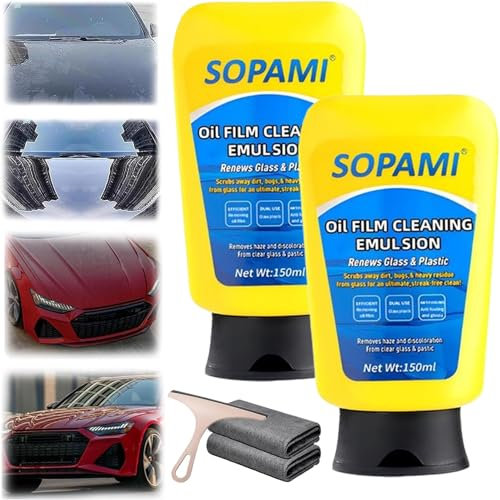 Vgpbphj Emulsione per la pulizia di pellicole di olio per auto, detergente Nano-Tech, detergente per vetri auto, per parabrezza, parabrezza, pulizia finestre, specchi e altro (2 pezzi)