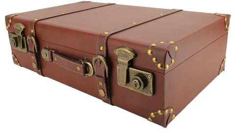 Asixxsix Mini-Lederkoffer, Tragbarer Vintage-Handgepäckkoffer mit Praktischem Griff und Schultergurt, Dekorativer Aufbewahrungskoffer für Zuhause, Reisen, Fotografie-Requisiten (Braun)