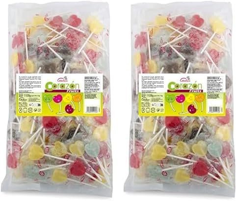 Caramelos Cerdán - Piruletas Mini Corazón | Sabor Fresa, Cola, Manzana, Limón | Caramelo Duro con Palo sin Gluten ni Alérgenos | Ideal para Fiestas, San Valentín y Cumpleaños | Bolsa de 200 Unidades