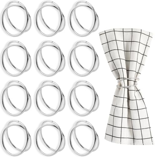 VZXZXE Anelli tovagliolo in metallo argento Set di anelli tovagliolo per festa di matrimonio cena anniversario festa di vacanza (argento, 4cm) (Argento, 4CM)