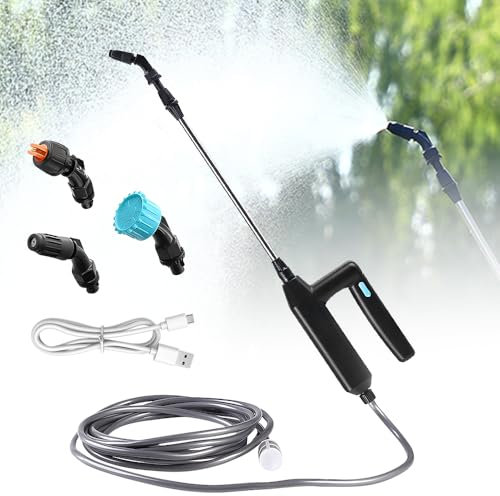 Udbrud Pulverizador Eléctrico, Pulverizador Jardín Lanza Telescópica con 3 boquillas y 50M Manguera USB recargable para riego Césped