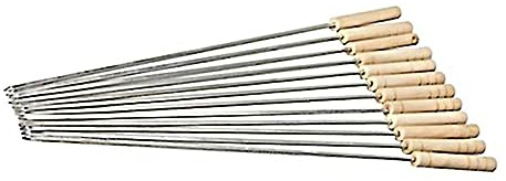 Brochetas de barbacoa con mango de madera, de acero inoxidable, para asar, para barbacoa, camping, utensilios de cocina, parrilla, 12 unidades, brochetas de kebab, de metal, de acero inoxida