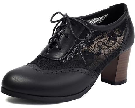 LarDorLin Bloc Derby Lacets Femme Bureau Travail Brogue Oxford Formal Bout Rond Chunky Mesh Pumps Classique Noir Taille 41 EU (43 CN)